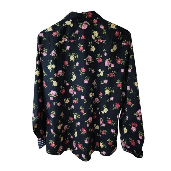 Jones New York Signature Womens XL Black Floral Button-Up Shirt 100% Cotton - Picture 2 of 5